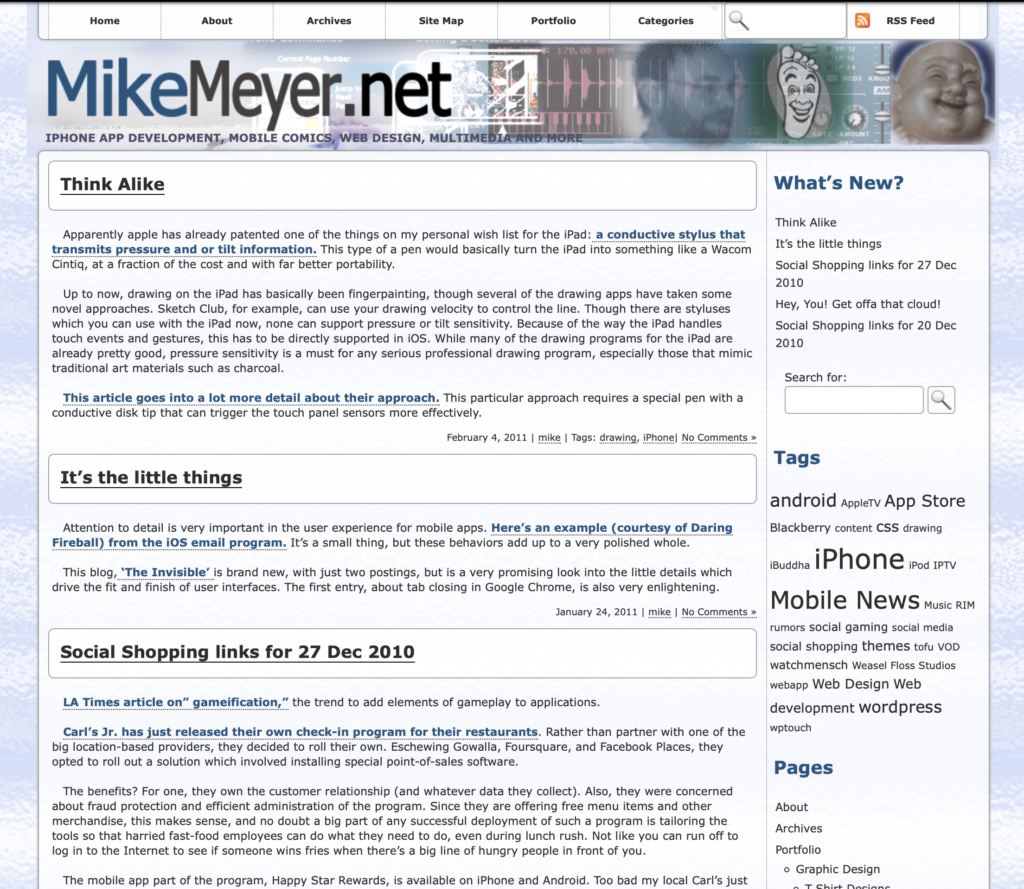 Screenshot showing 2011 design of this site, based on Constructor theme.